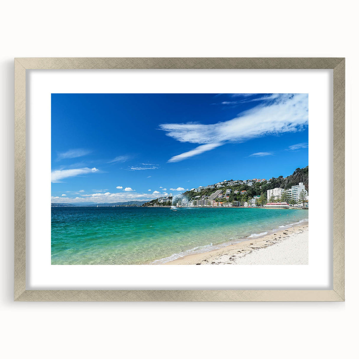 Abstract textured art print of Wellington, New Zealand in muted earth tones on a framed canvas, suitable for bedroom art.