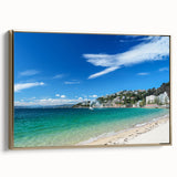 Framed canvas featuring a vintage-style landscape painting of Wellington, New Zealand, in black and gold tones.