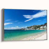 Framed canvas landscape art painting of Wellington, featuring colorful vintage-style design.