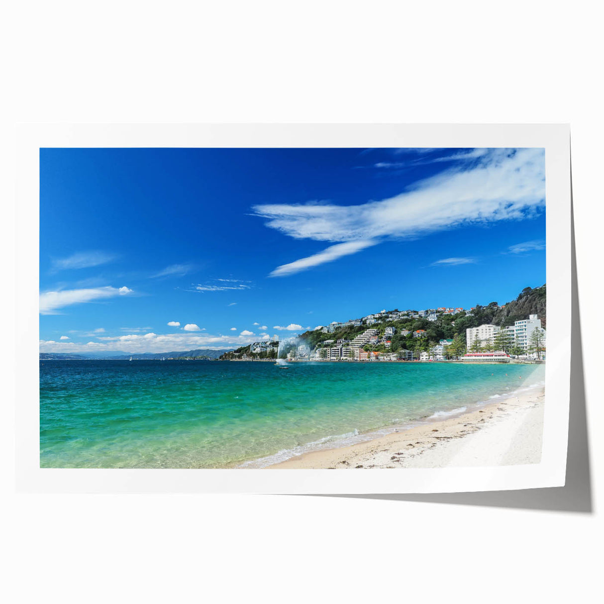 Rolled print of Wellington, New Zealand scenery with muted earth tones.