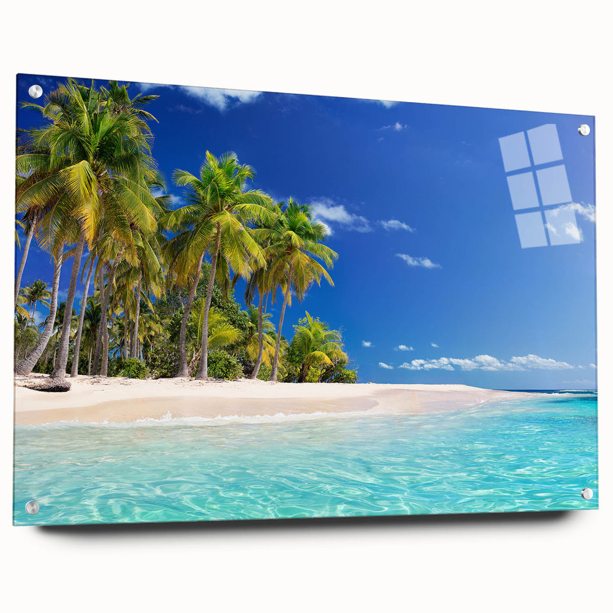 Large abstract wall art depicting an oceanic scene in serene blue tones on acrylic glass.