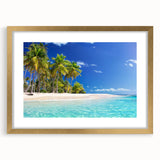 Extra large abstract art print featuring textured oceanic scenery in muted blue and green tones, framed in gold.