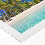 Art deco poster featuring a stylized oceanic scene in muted blue and green tones on rolled canvas.