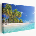 Side view of a stretched canvas featuring a serene oceanic landscape in cool blue and green tones.