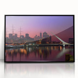 Large abstract wall art of Buenos Aires skyline in black and white, framed acrylic, suitable for modern living room decor.