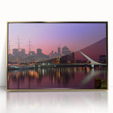 Acrylic print of Buenos Aires scenery in gold frame, featuring mid-century modernist style, ideal for modern art wall decor.