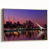 Framed canvas of a vintage-style Buenos Aires landscape with muted gold and black tones, ideal for bedroom wall art.