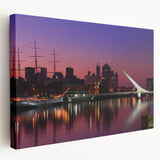 Panoramic view of Buenos Aires skyline in muted earth tones on stretched canvas, suitable for kitchen wall art.