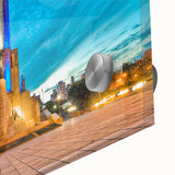 Large abstract wall art depicting a South American scenery in mid-century modernist style on acrylic glass.