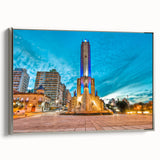 Landscape art painting of an Argentinian scenery on a framed canvas, featuring vibrant colors with a vintage poster style.