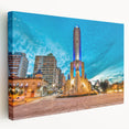 Panoramic view of an Argentine landscape on stretched canvas, featuring earthy green and blue tones.