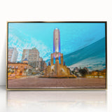 Mid-century modernist acrylic print of an Argentine landscape in muted earth tones, ideal for modern art wall decor.