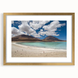 Extra large abstract art print of a textured Bolivian landscape in gold frame, suitable for living room decor.