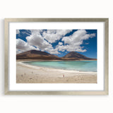 Textured abstract art print depicting a Bolivian landscape in muted earth tones on a framed silver mat.