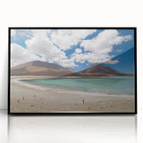 Large abstract wall art depicting a Bolivian landscape in muted earth tones on a framed acrylic panel.