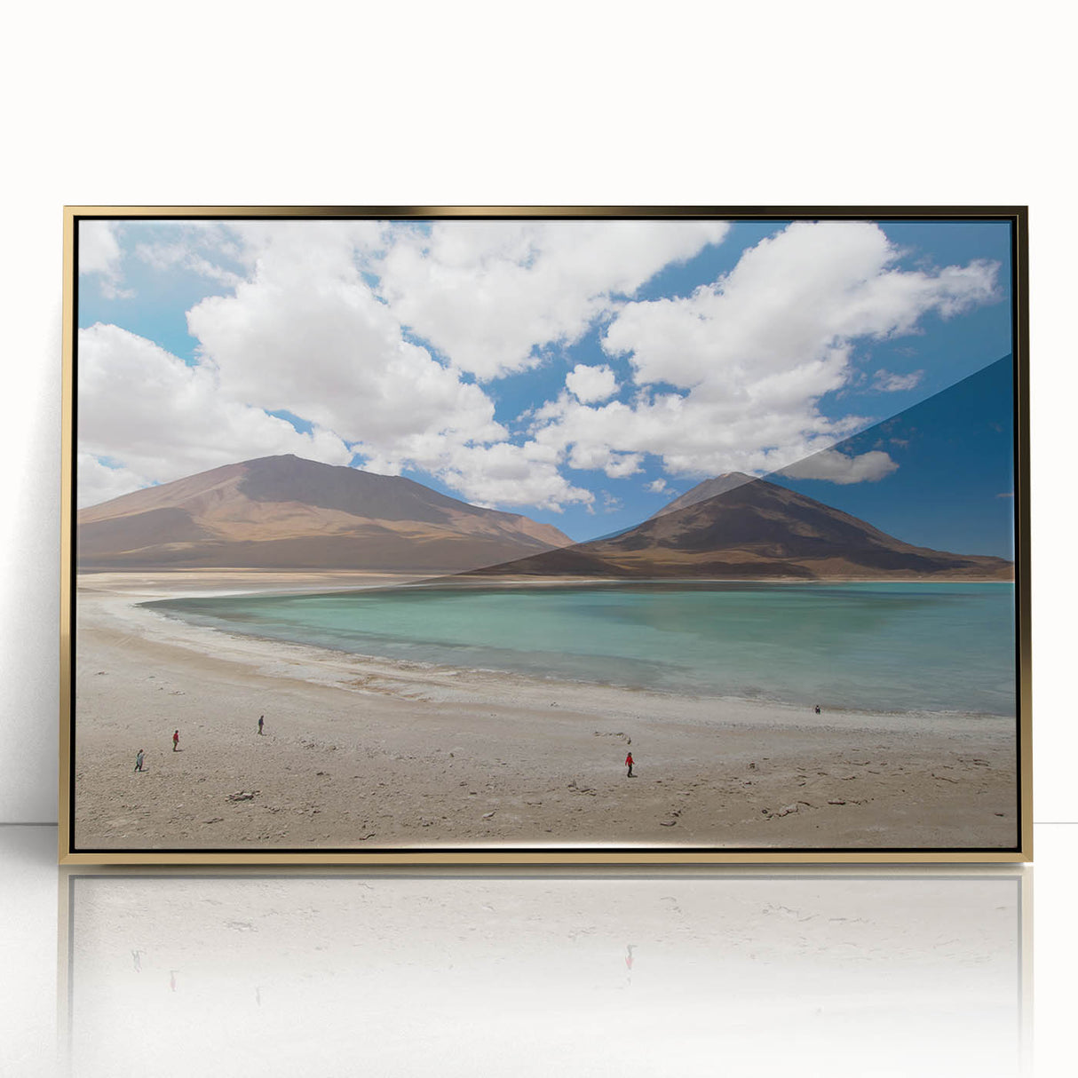 Framed acrylic print of a Bolivian landscape in muted earth tones, ideal for modern art wall decor.