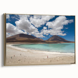 Framed canvas of a vintage-style Bolivian landscape painting in muted earth tones, ideal for bedroom wall art.