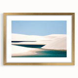 Extra large abstract art print of a textured South American scenery in a gold frame, ideal for living room decor.