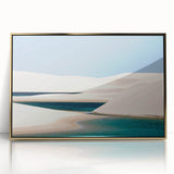 Acrylic print of a South American scenery in gold frame, featuring mid-century modernist style.