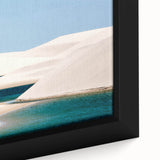 Close-up of extra large framed canvas featuring a textured, colorful depiction of a Brazilian landscape in black.