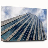 Acrylic glass print of Santiago, Chile skyline in muted earth tones, suitable for bedroom or dining room decor.