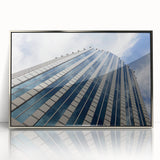 Mid-century modernist art of Santiago, Chile skyline in muted earth tones on silver-framed acrylic.