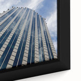 Extra large framed canvas of a textured Santiago skyline in black with colorful highlights, ideal for living room decor.