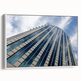 Framed canvas of a vintage poster art depicting Santiago, Chile in vibrant colors on a black background.