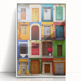 Framed acrylic print of a stylized Colombian landscape in art deco style, featuring pastel shades.