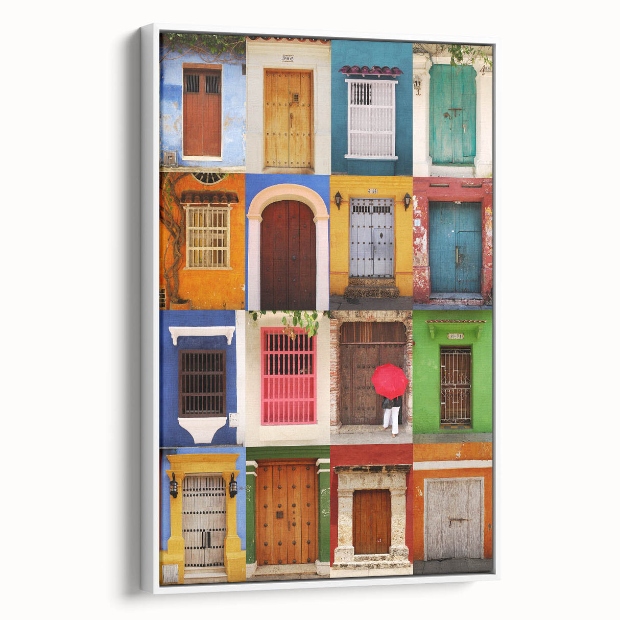 Vintage poster art of a colorful Colombian landscape on a large framed canvas, ideal for living room decor.