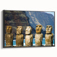Black and white framed canvas of Easter Island landscape, ideal for bedroom wall art in a vintage poster style.