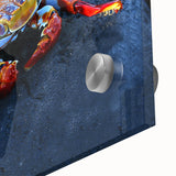 Large abstract wall art of Galapagos scenery in mid-century modernist style on acrylic glass, ideal for dining room decor.