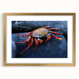 Extra large framed abstract art print of a textured scene from the Galapagos, in gold frame, ideal for living room decor.