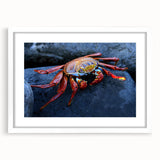 Abstract art print of Galapagos scenery in muted earth tones, framed with a white mat, ideal for dining room decor.