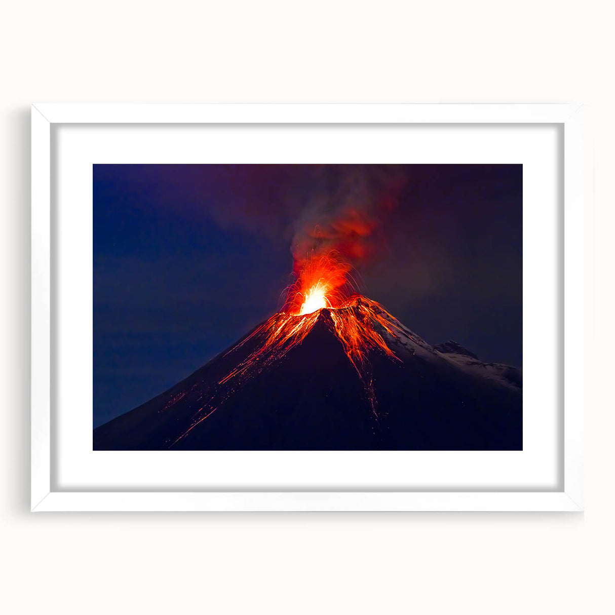 Abstract art print of a South American landscape in muted earth tones on a white framed canvas.