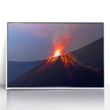 Acrylic print of a South American landscape in muted green and blue tones, framed in white.