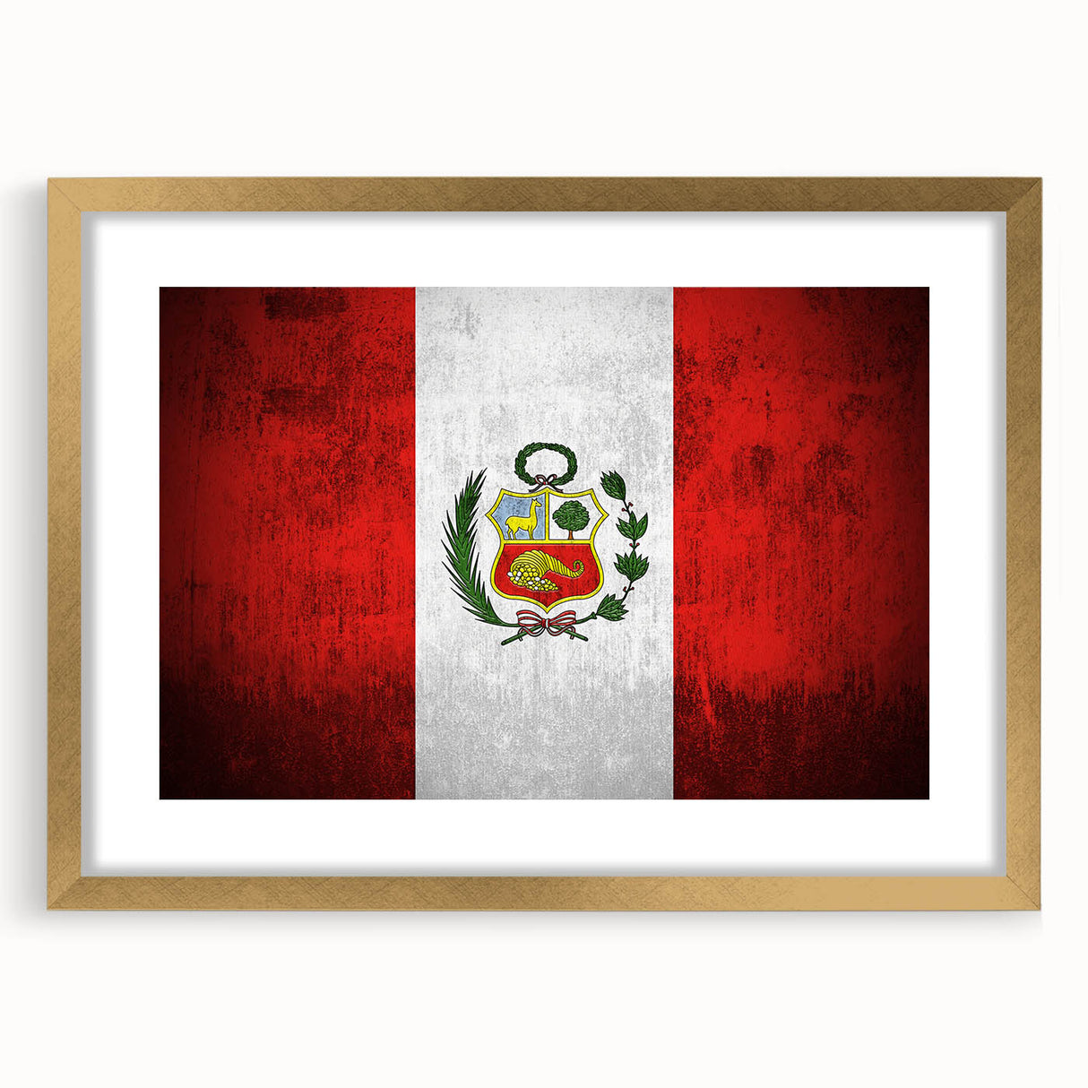 Extra large textured abstract art print of a South American scenery in a gold frame, ideal for living room decor.