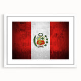 Abstract art print of a Peruvian landscape in muted earth tones on a framed white mat, ideal for dining room decor.