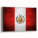 Framed canvas landscape art painting depicting a colorful vintage Peruvian scene, ideal for living room decor.