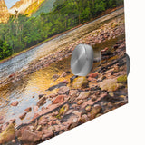 Large abstract wall art of a Venezuelan scenery in mid-century modernist style on acrylic glass.