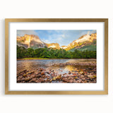 Extra large abstract art print of a Venezuelan landscape in gold frame with mat, featuring textured earth tones.