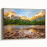 Framed canvas featuring a vintage-style landscape painting of a Venezuelan scenery in muted earth tones.