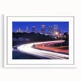 Abstract art print of Alabama scenery in muted earth tones on a framed white mat, suitable for bedroom or dining room decor.