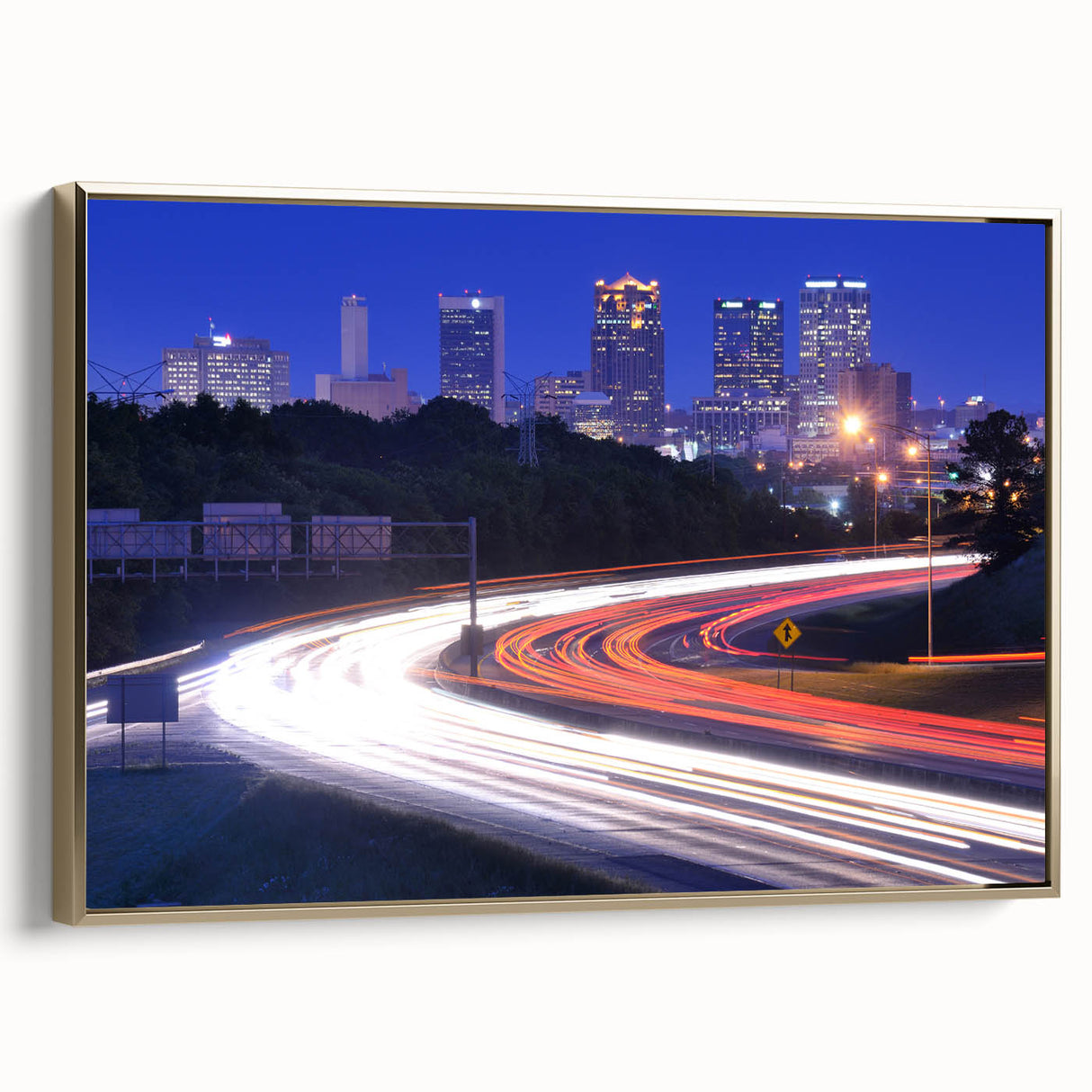 Framed canvas depicting a vintage-style Alabama landscape in black and gold tones, ideal for bedroom wall decor.