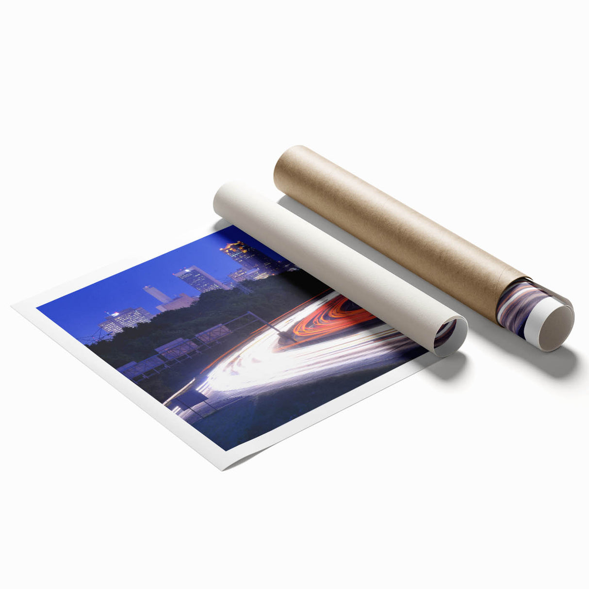 Extra large rolled print of a serene Alabama landscape in soft pastel hues, ideal for classy bathroom wall art.