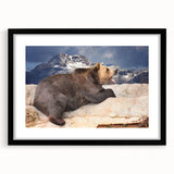 Abstract art print of Denali, Alaska in vibrant colors on a large textured canvas, framed in black.