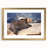 Extra large wall art featuring an abstract depiction of Denali, Alaska, in textured gold frame, ideal for living room decor.