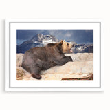 Abstract art print of Denali National Park in muted earth tones on a framed white mat, ideal for dining room decor.