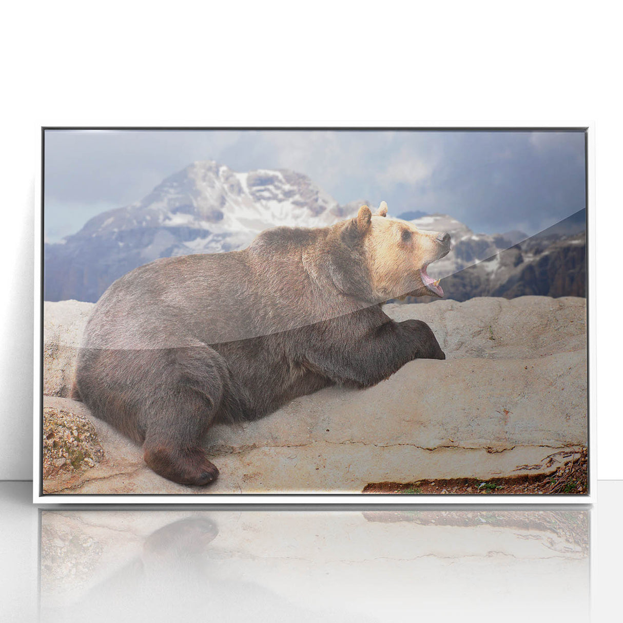 Modern art wall decor featuring Denali, Alaska with muted earth tones on white framed acrylic, suitable for nursery wall art.