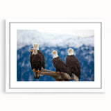 Abstract art print of Alaskan scenery in muted earth tones, framed in white, ideal for bedroom or dining room decor.